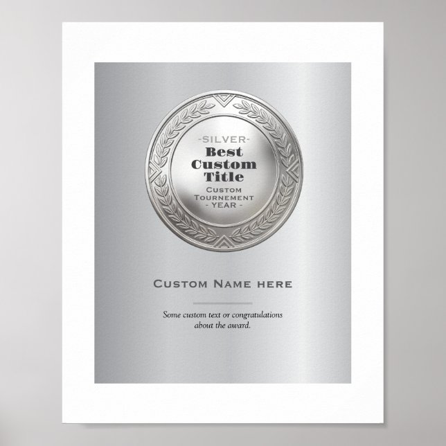 3D Realistic Silver Medal Custom Editable Award Poster (Front)