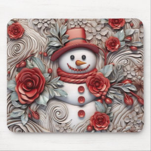 3D Red and Grey Snowman Mouse Pad