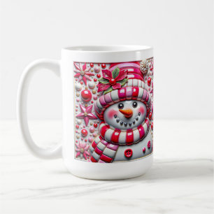 3D Red and Pink Christmas Snowman  Coffee Mug