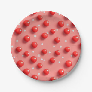 3D Red and White Polka Dots Pattern Paper Plate