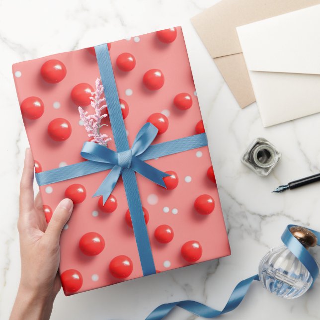 3D Red and White Polka Dots Pattern  Wrapping Paper (Gifting)