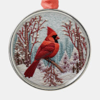 3D Red Cardinal Bird Chirstmas Metal Ornament