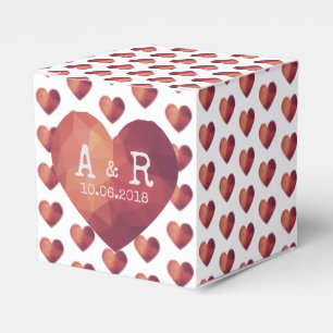 3d red heart couple monograms wedding date favour box