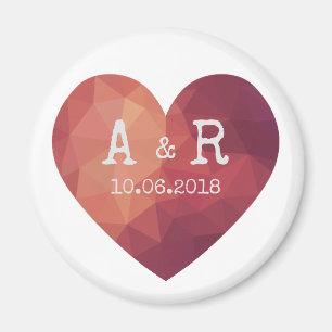 3d red heart couple monograms wedding date magnet