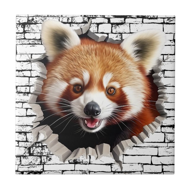 3D Red Panda Wall Break Art – Realistic Safari Tile (Front)