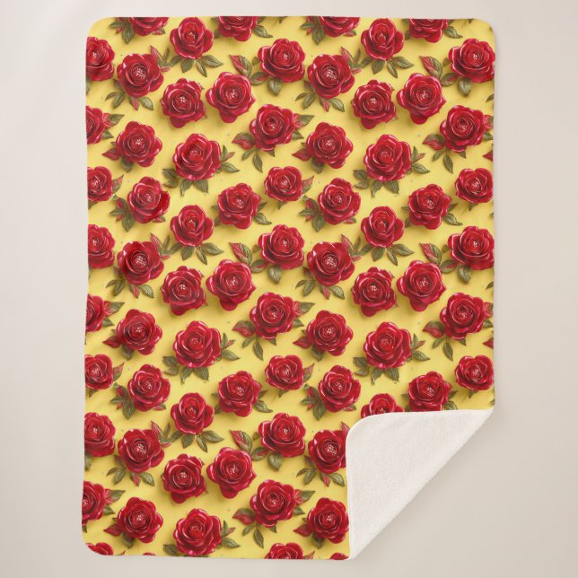 3d red roses pattern sherpa blanket (Front)