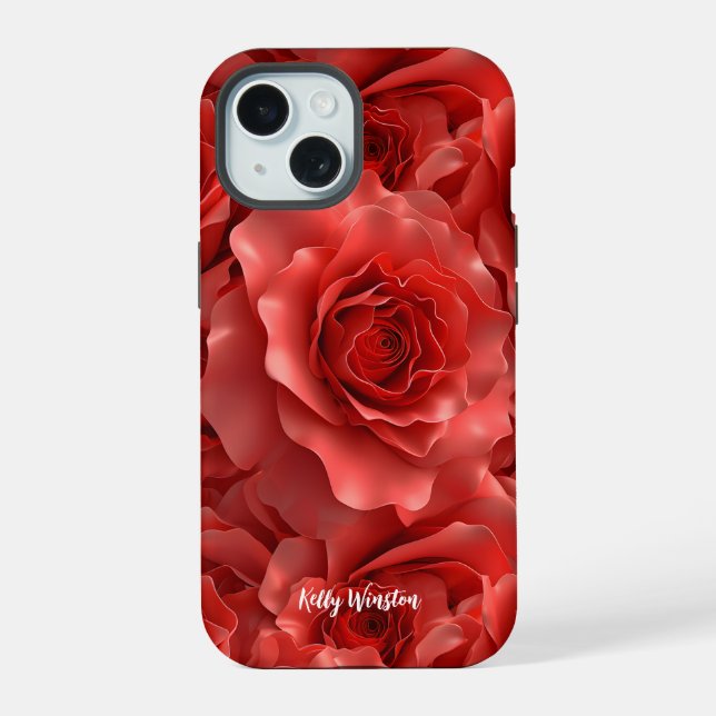 3D Red Roses Seamless Pattern  iPhone 15 Case (Back)