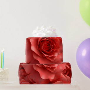 3D Red Roses Seamless Pattern Valentine's Day Wrapping Paper