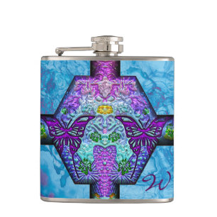 3D Reflective Grid 1 Wrapped Flask