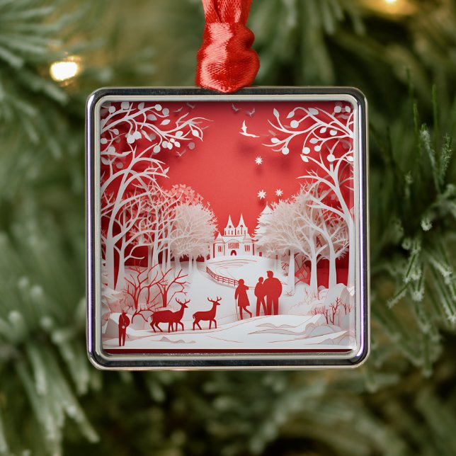 3D Reindeers and People in Village Metal Tree Decoration (Tree)
