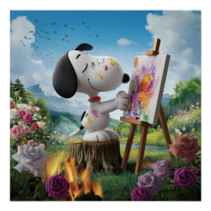 3D Render of a Cute Dog Artist Painting Poster