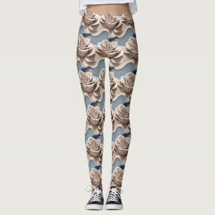 3d Rendered Roses In Shades Of Blue And White Leggings