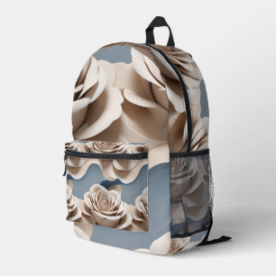 3d Rendered Roses In Shades Of Blue And White Printed Backpack