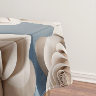 3d Rendered Roses In Shades Of Blue And White Tablecloth