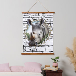 3D Rhinoceros Wall Break Art – Realistic Safari Hanging Tapestry