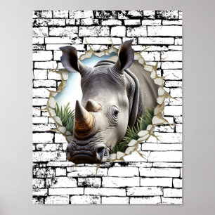 3D Rhinoceros Wall Break Art – Realistic Safari Poster