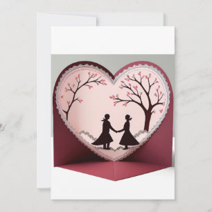 3D Romantic Heart Design Wedding Card