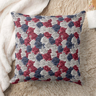 3d Roses Red Navy White Cushion