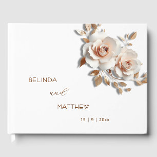 3D Roses Rose Gold Flower Wedding Guest Book