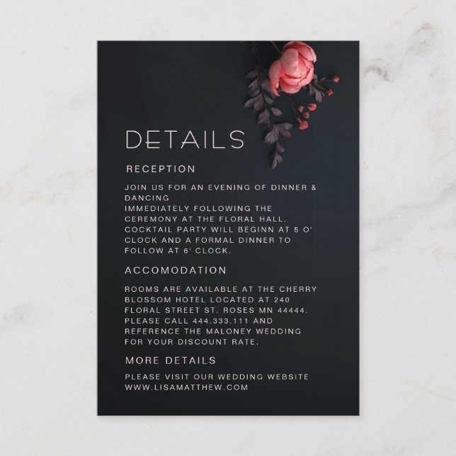 3D Roses Wildflowers Dark Moody Enclosure Card (Front)