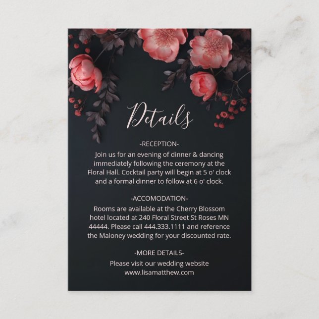3D Roses Wildflowers Dark Moody Enclosure Card (Front)
