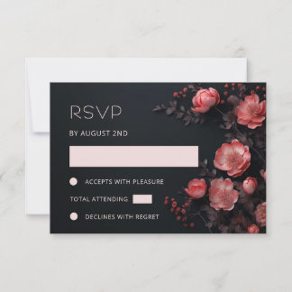 3D  Roses Wildflowers Dark Wedding RSVP Card
