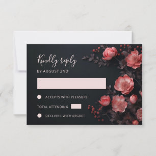 3D Roses Wildflowers Dark Wedding RSVP Card