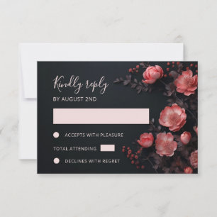 3D  Roses Wildflowers Dark Wedding RSVP Card