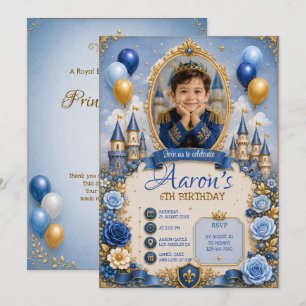 3D Royal Prince Birthday Boy Portrait Collection  Invitation