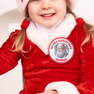 3D Santa Claus Christmas Personalised Kids 6 Cm Round Badge