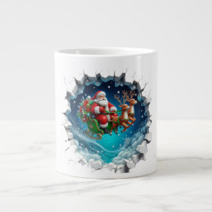 3D Santa Claus on a sliegh Christmas Speciality Mu Large Coffee Mug