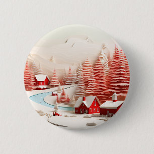 3D Scandinavian Winter Landscape 6 Cm Round Badge