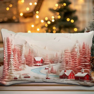3D Scandinavian Winter Landscape Lumbar Cushion