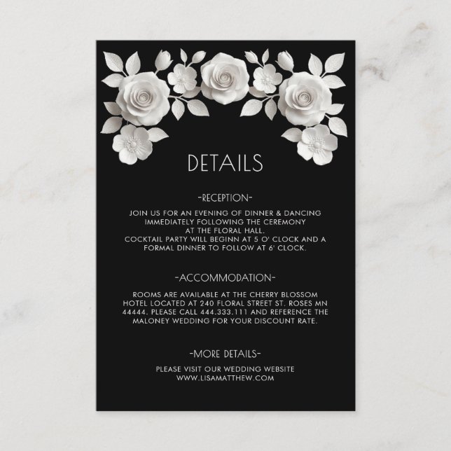 3D Sculptured Roses Black And White Enclosure Card (Front)