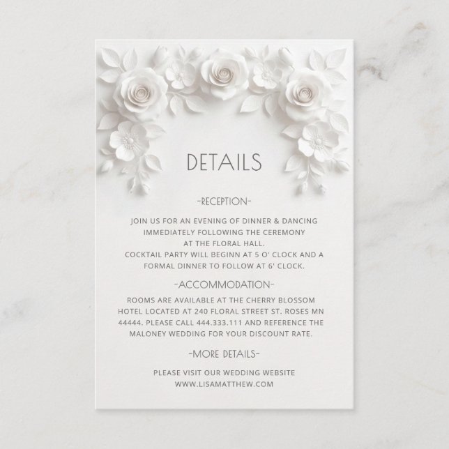 3D Sculptured Roses Minimalist White Enclosure Card (Front)