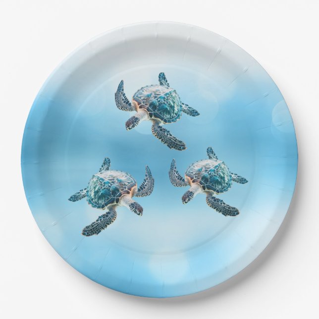 3D Sea Turtles  Ocean Themed Paper Plate (Front)