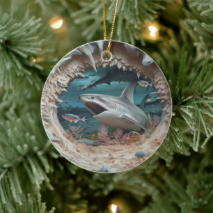 3D Shark Attack Christmas Ceramic Tree Decoration