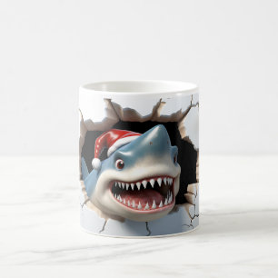 3D Shark with Santa Hat Christmas  Coffee Mug