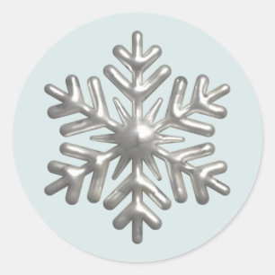3d Silver Snowflake Christmas Classic Round Sticker