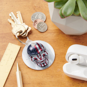 3D Skull with American Flag Skin Key Ring