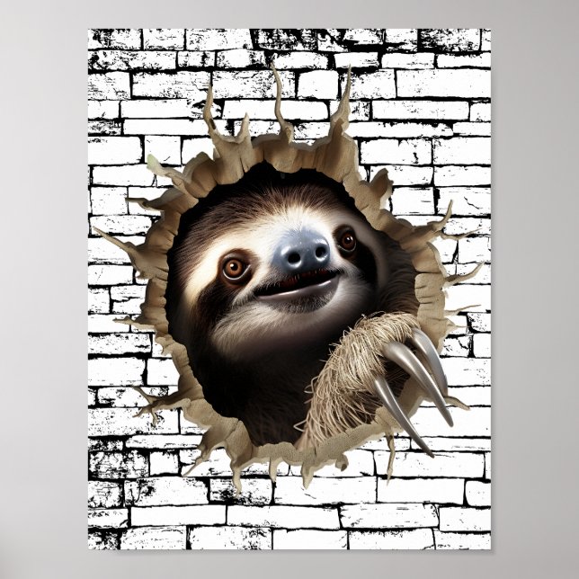 3D Sloth Wall Break Art – Realistic Safari Poster (Front)