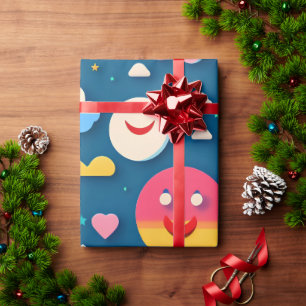 3D Smile Circles Rainbow Pattern Wrapping Paper