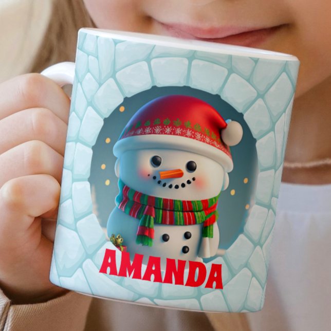 3D Snowman Christmas Custom Kids Hot Chocolate Coffee Mug (Creator Uploaded)