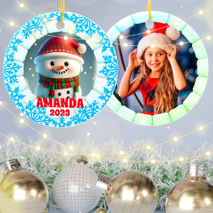 3D Snowman Christmas Custom Kids Photo Ceramic Tree Decoration