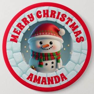 3D Snowman Christmas Personalised Kids 6 Cm Round Badge