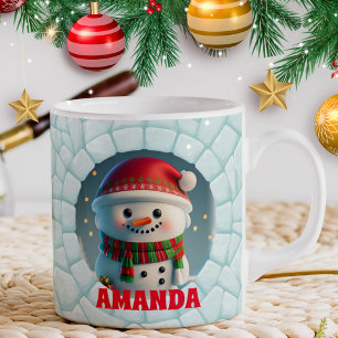 3D Snowman Christmas Personalised Name Holiday Coffee Mug