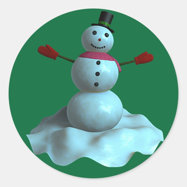 3D Snowman Classic Round Sticker (Front)