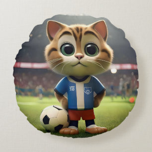 3D Soccer Cat,  Round Cushion