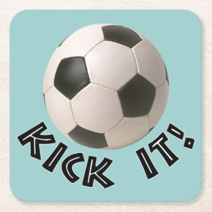 3D Soccerball Sport Kick It Square Paper Coaster