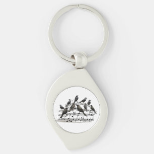 3D Songbirds Swirling Staff Key Ring